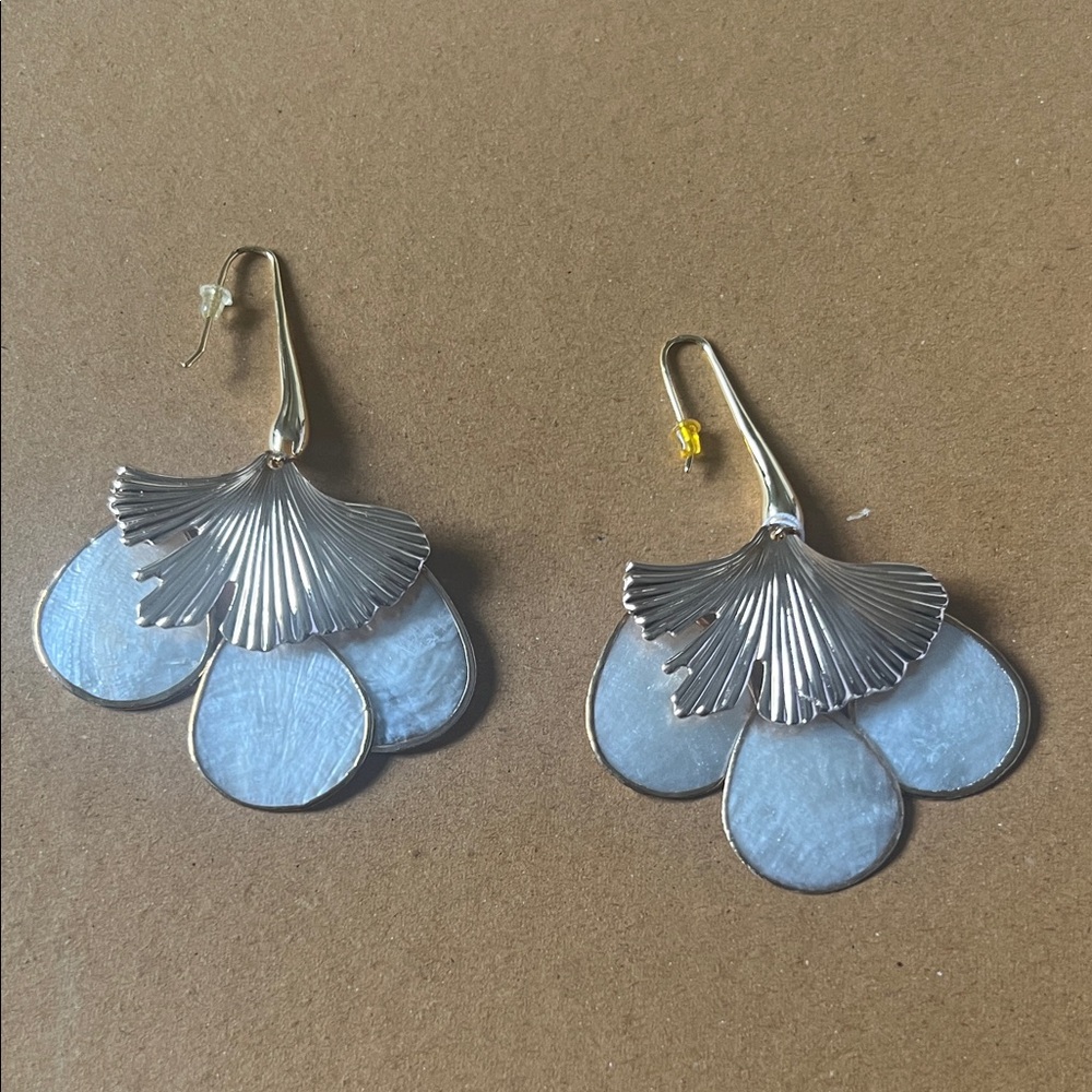Anthropologie Silver and White Floral Earrings